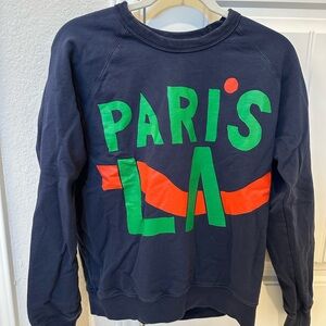Clare V Blue Graphic Crewneck Sweatshirt